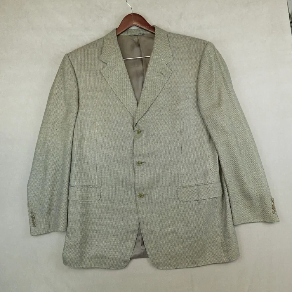 Canali Blazer Mens 48L Silk Wool Houndstooth Three Button Sport Coat Made Italy